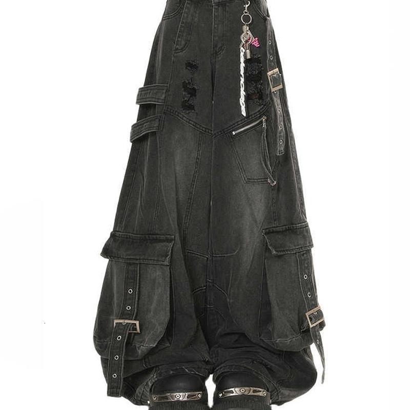 Black Jean American Style Y2K 90S Vintage High Waisted Jean Straight Trouser Streetwear Casual Loose Wide Leg Denim Pants y260611