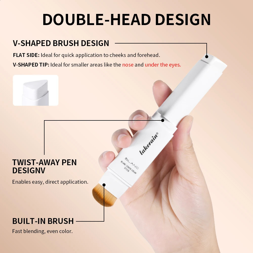 Lakerain Color Changing Foundation Stick Full Coverage Matte Finish Dual-Ended Brush Stick Waterproof Smooth Foundation Makeup 260625 - view 3