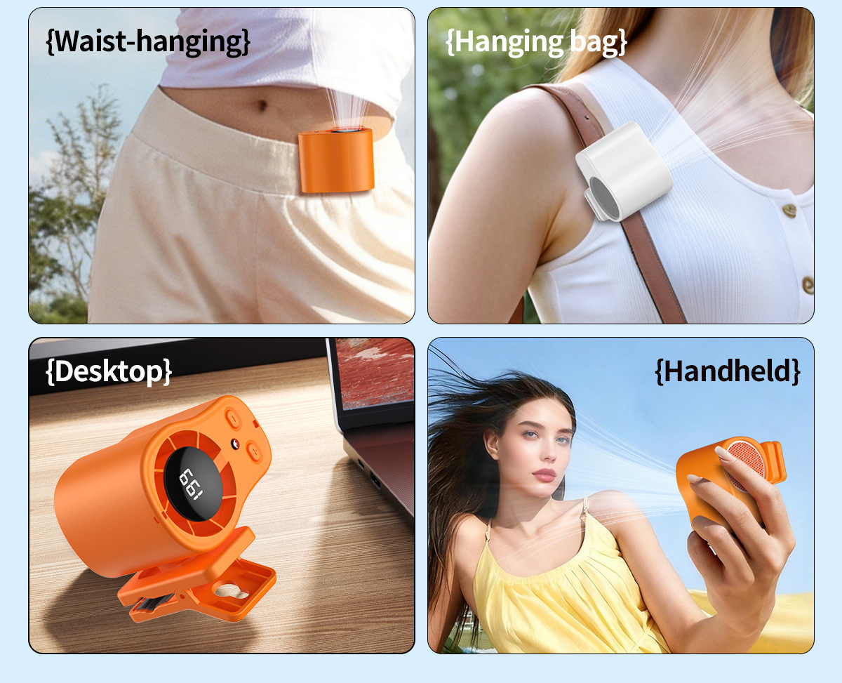 T511 4 In 1 Waist Fan Digital Display USB Outdoor Clip Neck Handheld Fan