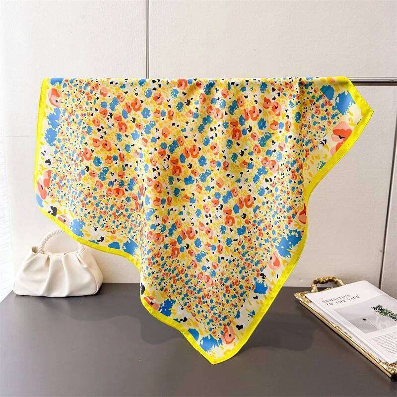 Summer Fresh Watercolor Floral Square Silk Scarf Soft Satin Boho Beach Vacation Bandana for Women Neck Hair Headband Tie Bag 26Y06226 - view 4