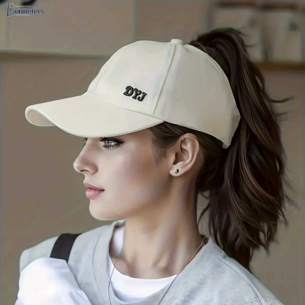 baseball Womens casual Ponytail hat with open top letter embroidery on the front of the hat opening design at the M260626 - view 5