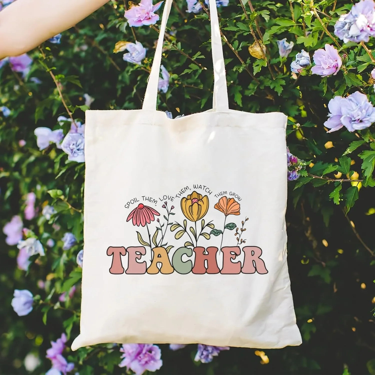 Teachers Gift Teacher Tote Bag Women Canvas Shoulder Bags Rainbow Letter Printed Casual Totes Female Large Capacity Handbag 260625