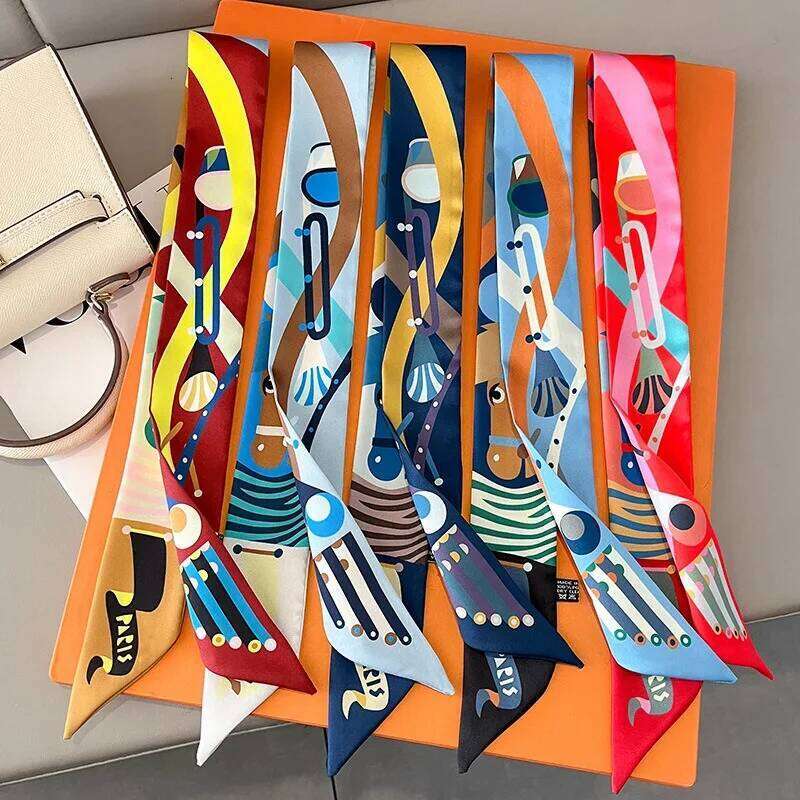 Luxury Brand Silk Skinny Scarf Bag Handle Ribbon Ladies Horse Print Headband Small Hair Scarves Band Female 26Y06226 - view 1
