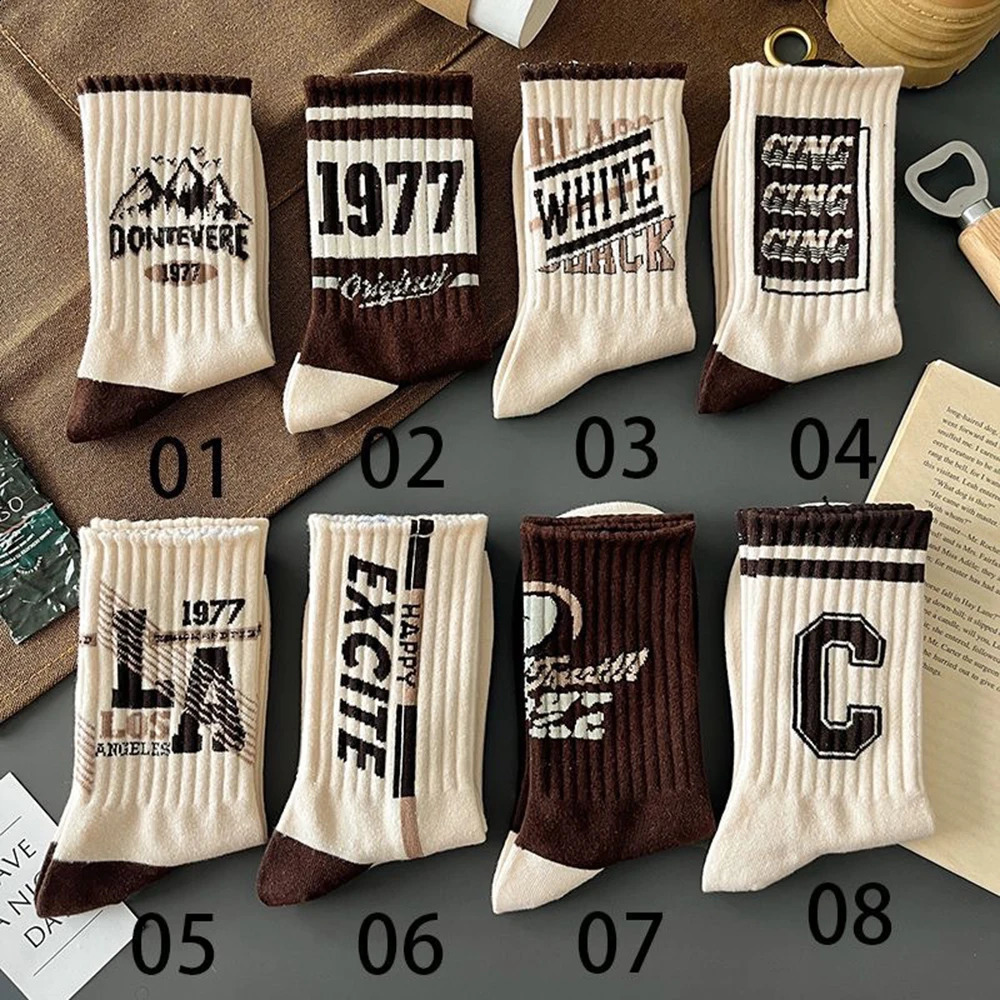 8 Pairs Spring Autumn Men Women Letter Printed Mid Tube Socks Soft Comfortable Breathable Fashionable All Season Casual 260622 - view 3