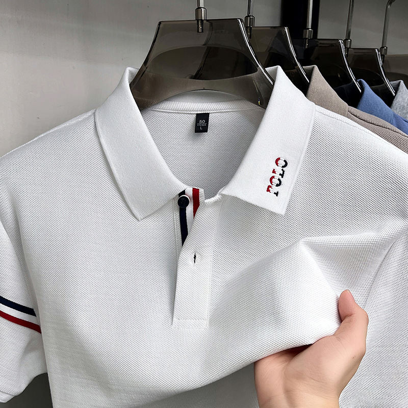 Mercerized pure cotton short-sleeve t-shirt, new summer business casual style with embroidered letters, sweat-absorbent and breathable men's t-sh - view 3