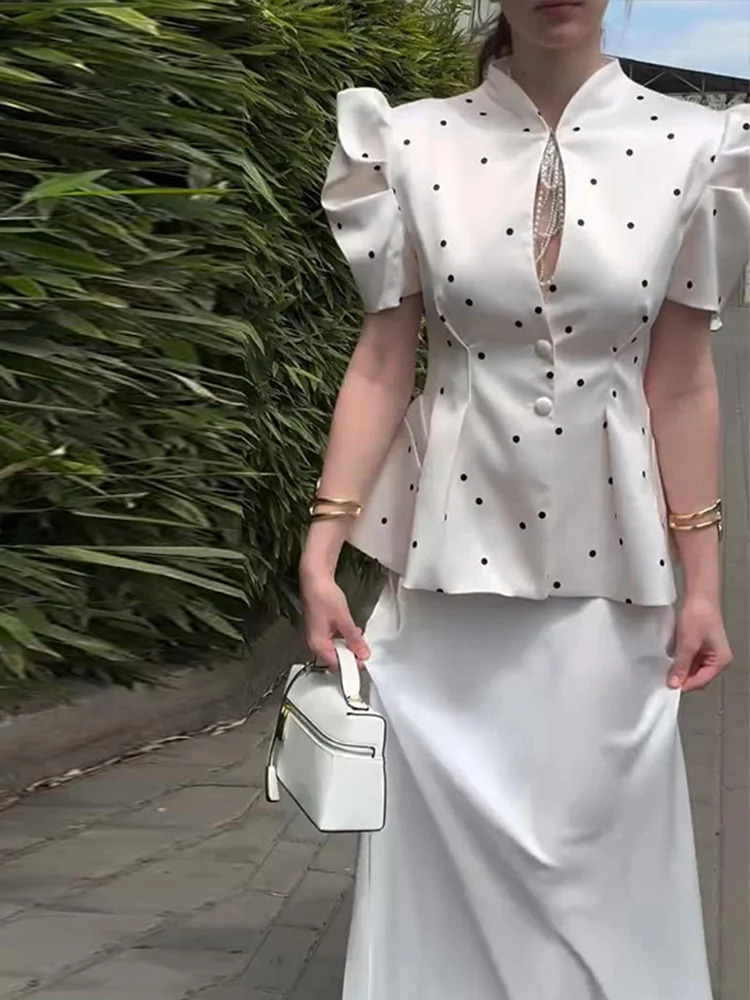 Floral Print Pleated Waist Peplum Blazer Slim Puff Short Sleeve 2026 Summer Fresh Women Suit Top Versatile Gentle Lady Tee 260626 - view 7