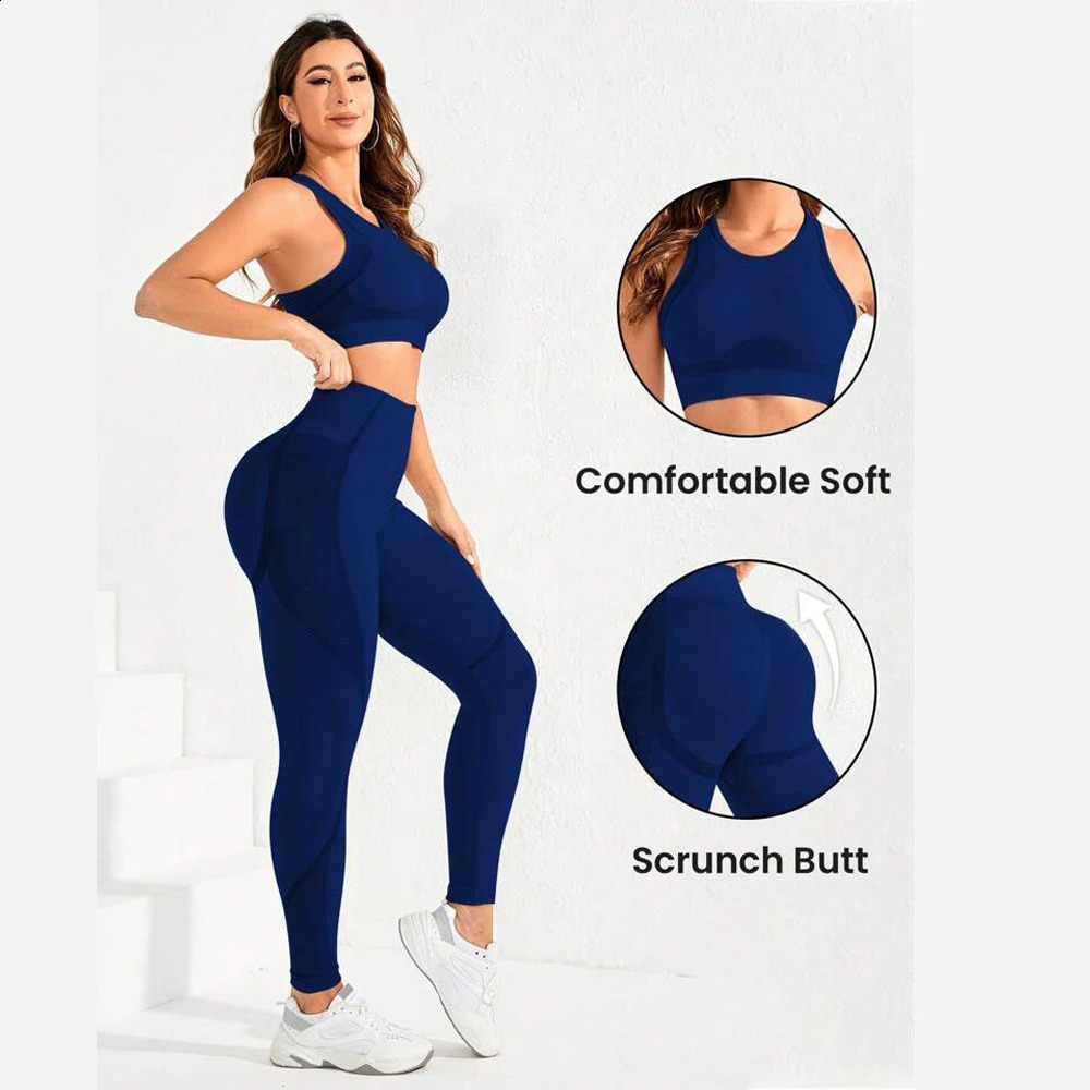 2-piece suit womens yoga suit beautiful back high waist trousers combination seamless super elastic ideal gym clothing 260626 - view 1