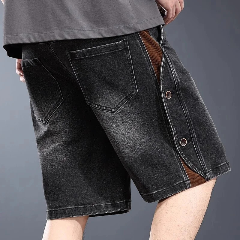 2026 Drawstring Blue Baggy Denim Shorts For Men High Street Retro Casual Jorts Side Button n Patchwork Short Jeans 260625 - view 5