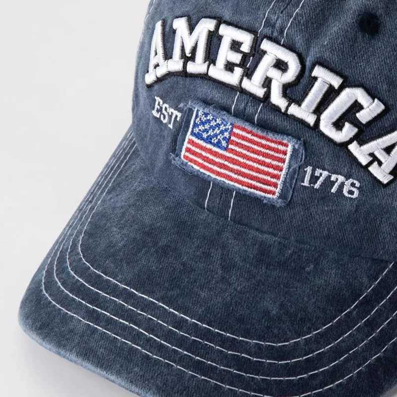 Embroidered Vintage USA Baseball Flag - Bold Lettering Distressed Wash Sun Protection - Trendy Dad Hat for Outdoor M260626 - view 6