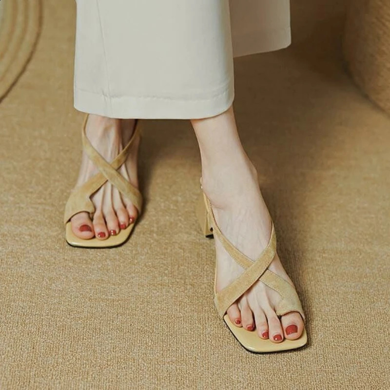 Footwear Square Heels Womens Shoes Beach Sandals for Woman One Word Summer Blue Medium Breathable Fashion Vip Sale F H 260626 - view 7