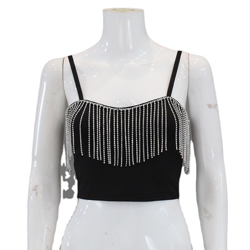Womens Casual Camisole Top Womens Rhinestone Tassel Low Cut Strapless Mature Thin Vest Layer Tee For Women Daily Daily Shopping Street Outfits - view 6
