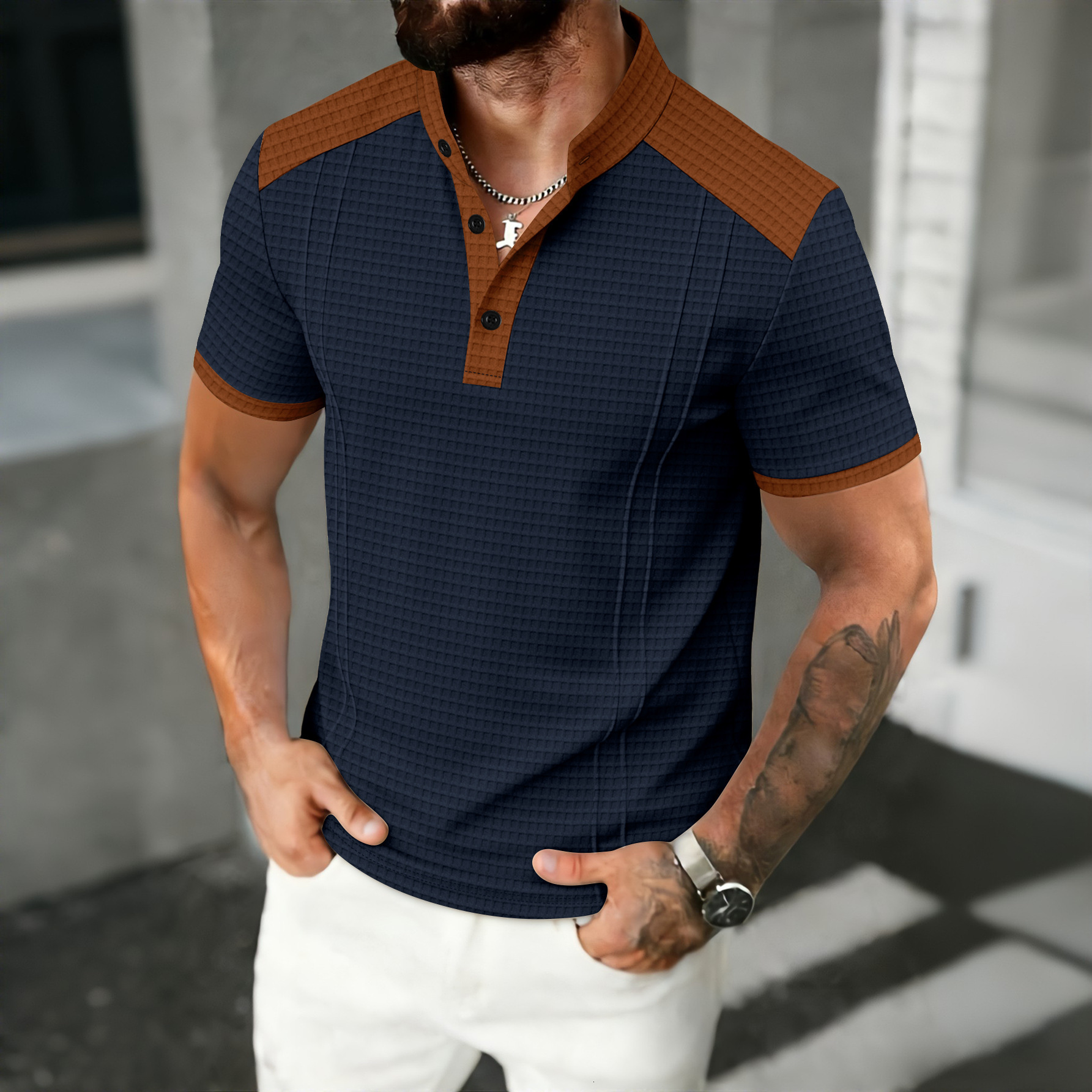 European And 202 Summer Amazon POLO New Waffle Pattern Men's Sports Polo Shirt - view 5