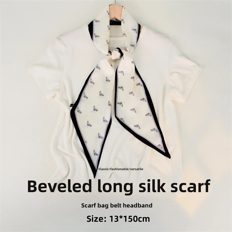 Elegant Silk Scarf with Horse Year Angle Print Womens Fashion Accessory Simulation Sash Belt for Cross-Border Shopping 260617