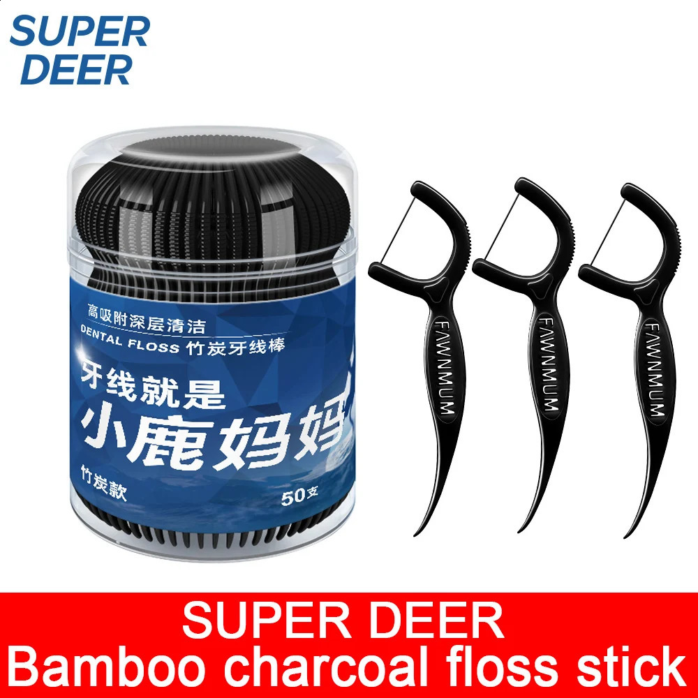 Fawnmum Dental Cleaning Bamboo Charcoal Floss Picks Barreled Interdental Brush For Teeth Care Toothpicks With Thread Oral 260626 - view 1