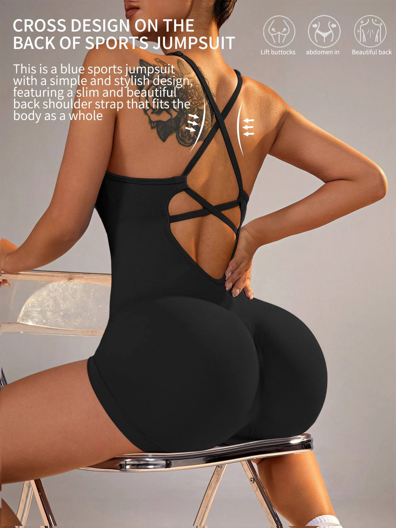 One-Piece Yoga Jumpsuit Skinny Short Sportswear Woman Gym Clothing Workout Clothes Fitness Stretch Bodysuit For Women tracksuit 260626 - view 3