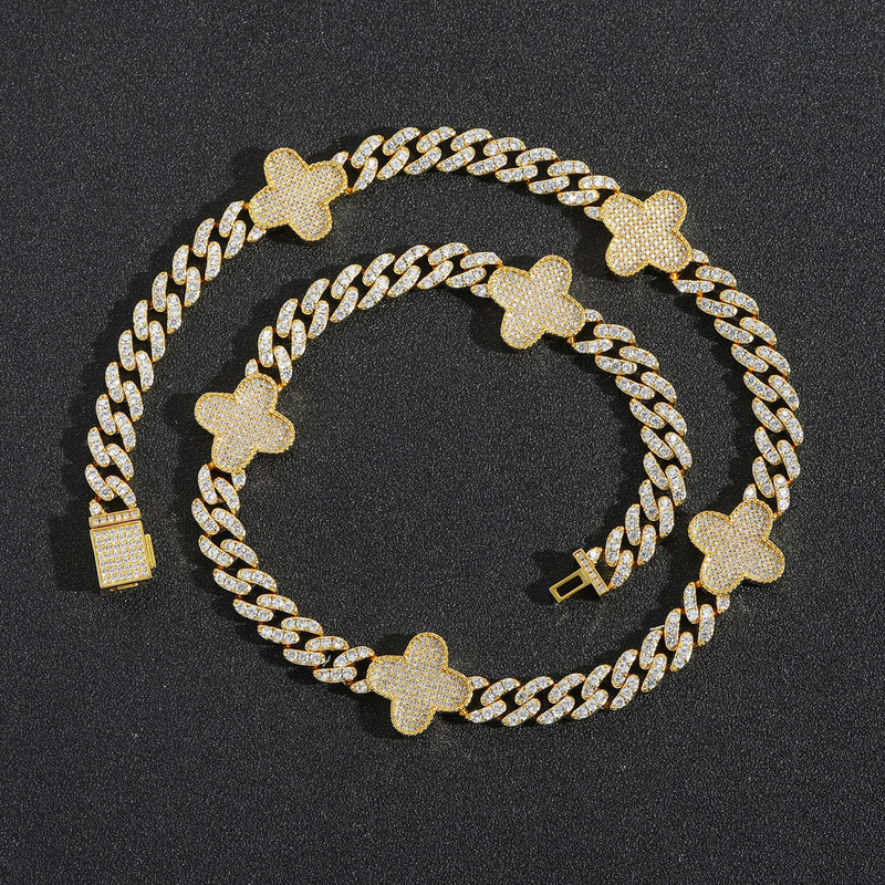 Bracelet Fashionable And Exquisite Clover Necklace Bracelet Cuban Chain Full Of Zircon Versatile Collarbone Chain Accessories Hip Hop Style Accessorie - view 5
