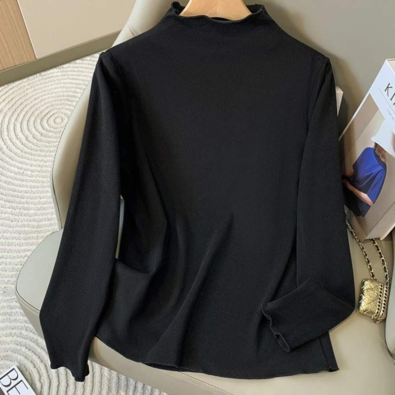 2026 Plus Size Womens Long Sleeve Turtleneck Velvet Base T-shirt Inner Wear Autumn Winter Fleece Lined Fashion Big Size Tops 260626 - view 6