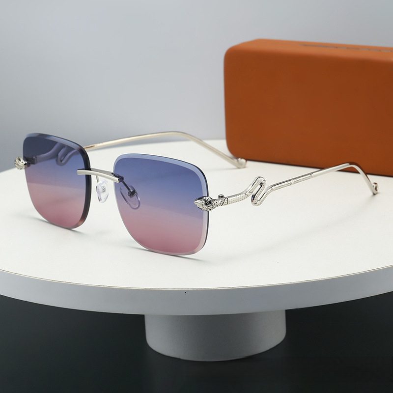 2026 New Designer Spirit Snake Mirror Leg Personalized Retro Luxury High End Frameless Sunglasses For Women Gradually Changing Color Fashion Trend Sun - view 7