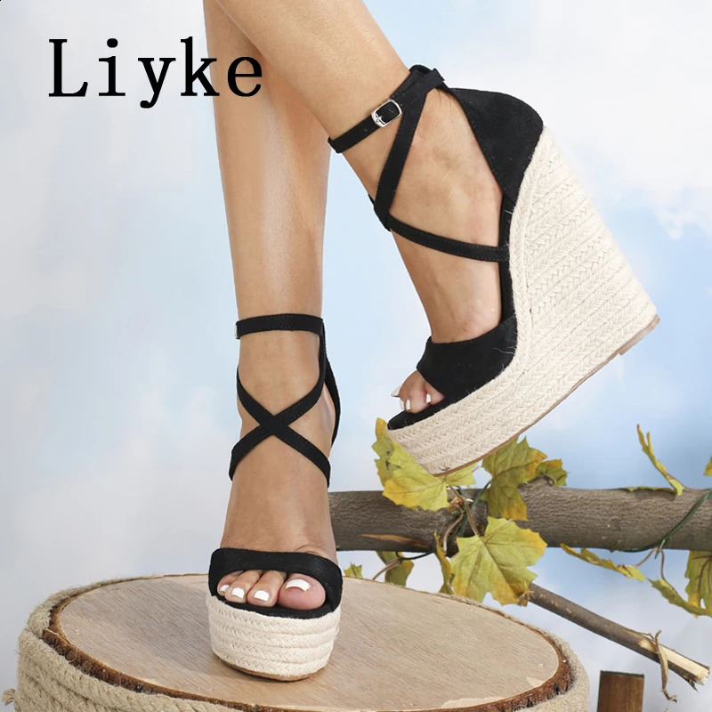 Liyke Size 3542 Platform Wedge Sandals Sexy Fashion Thick Bottom Open Toe Buckle Strap Black High Heels Woman Shoes Summer 2026 260626 - view 4