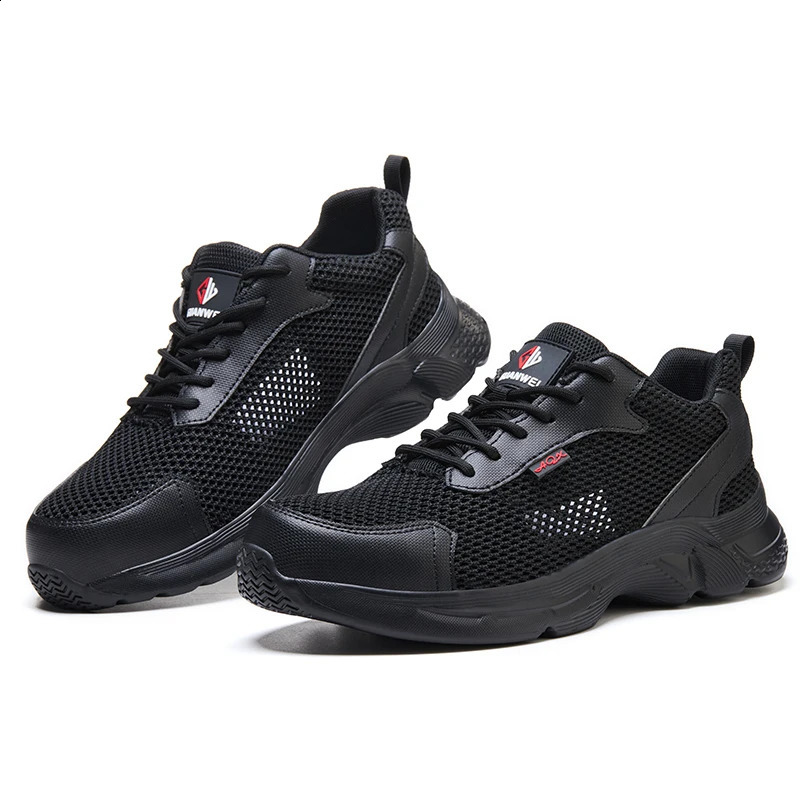 anti puncture men safety shoes summer breathable mesh work industrial plastic toe sneakers construction insulated 260626