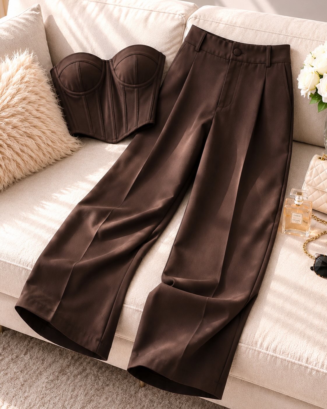 Womens Summer Outfits 2 Piece Sets Casual Top Wide Leg Pants Spring Matching Lounge Set SF060 - view 5