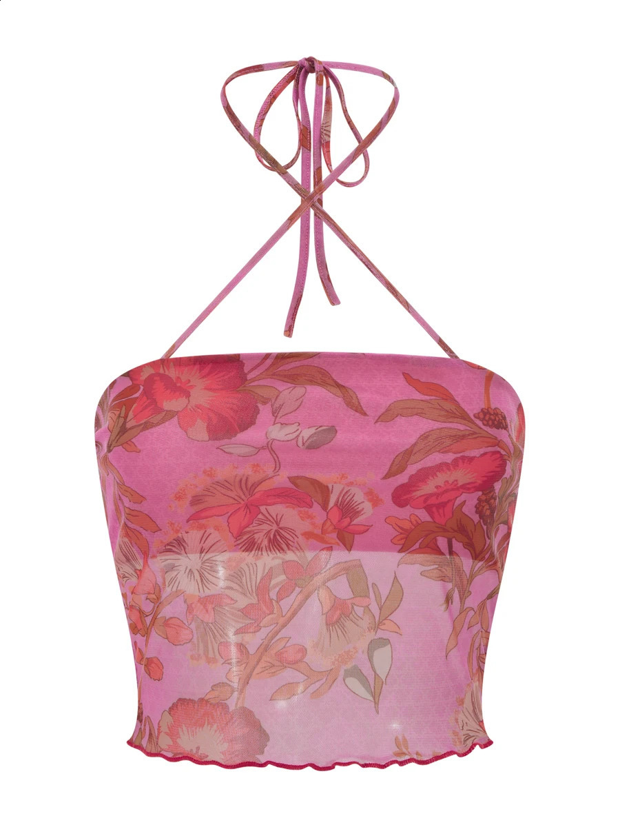 Women Y2k Tube Tops Halter Sleeveless Floral Print Backless Aesthetic Slim Crop Tank Top Cami Streetwear 260616 - view 5