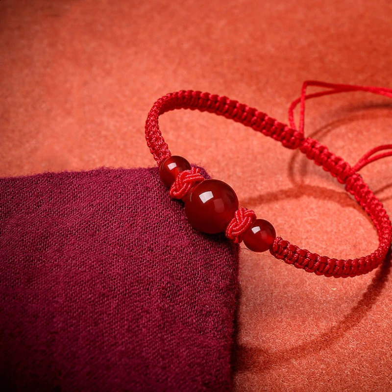 To Bring Good Luck In The Year Of Red String Natural Agate Bracelet Couple Knitted Hand Rope 260617 - view 6