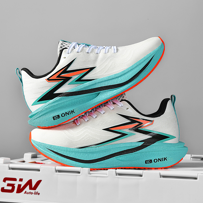 Men Lightning Logo Gradient Road Running Sneakers Breathable Knit Upper Thick Elastic Midsole Non Slip Rubber Outsole Professional Jogging Footwear - view 5