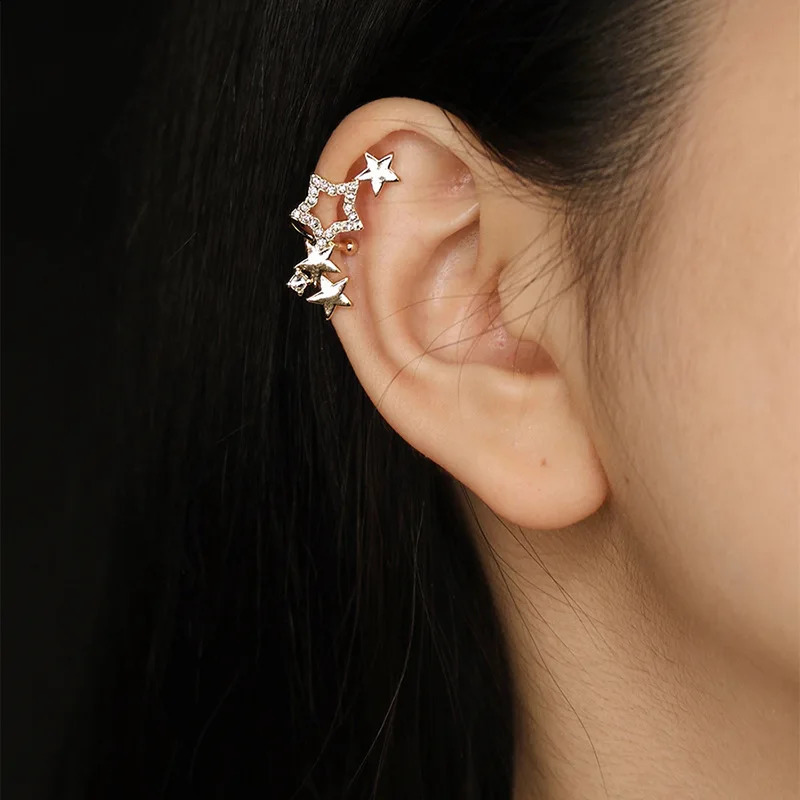 Korean Crystal Clip Earrings For Women Zircon Star Without Hole Jewelry Single Ear Bone Earings Cuffs 260623 - view 4