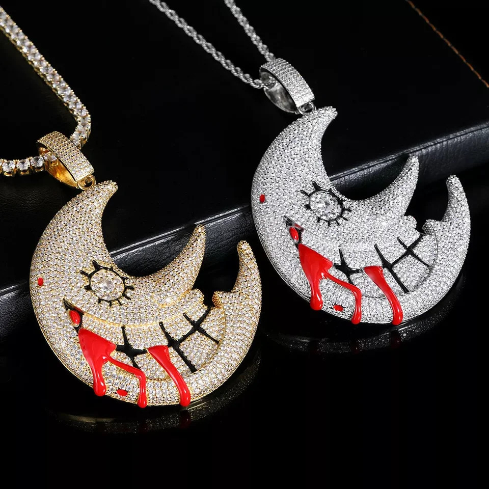 Fashion Men Hip Hop Moon Pendant Necklace Crystal Cuban Chain Iced Out Bling Necklaces Charm Jewelry 260615 - view 4