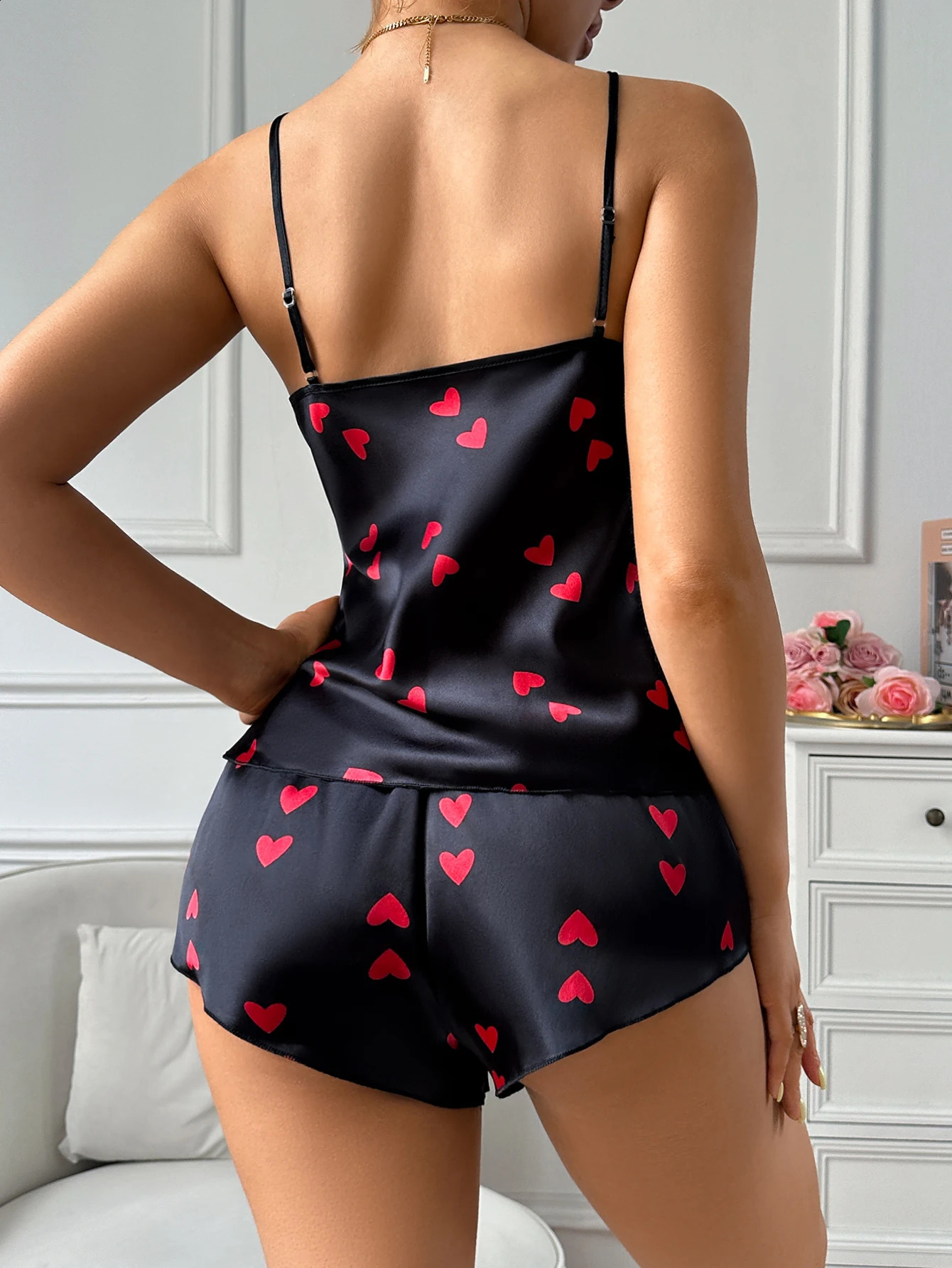 2026 Womens Pajama Set Cute Heart Print Cami and Shorts 2 Pieces Round Neck Elastic Waist Fashion Sleepwear 260625 - view 3