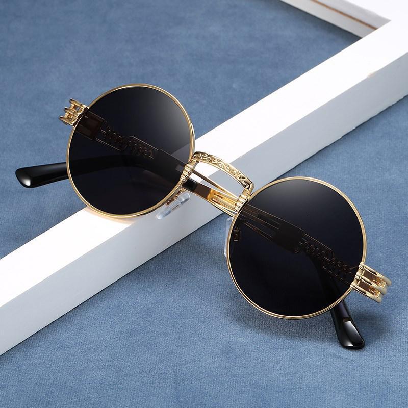 Cross-Border Hot New Retro Steampunk Round Frame Metal Spring Leg Sunglasses for Women Sunshade Punk Sunglasses - view 1