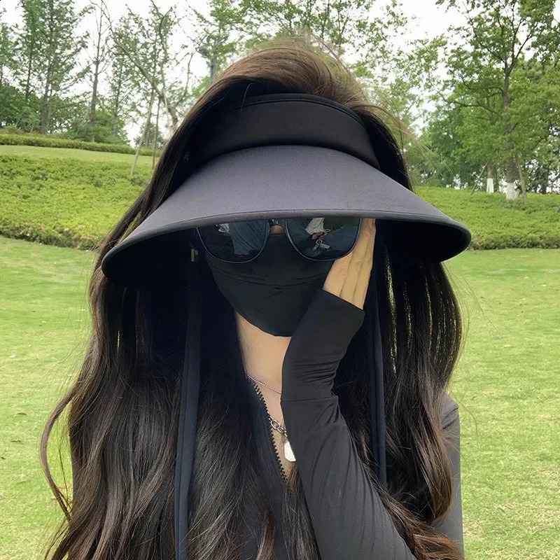 Womens Large brimmed Sunscreen Hat Summer Sunscreen Hat Womens Empty Top Sunscreen Hat Double sided Ice Silk 260625