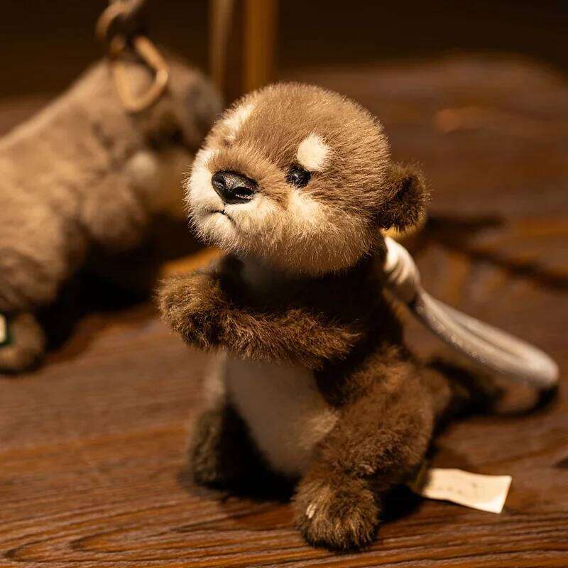 Cute Plush Keychain Realistic Stuffed Otter Animal Pendant Doll Soft Plushies Key Ring for Bag Decoration Gifts Girl 26Y0626