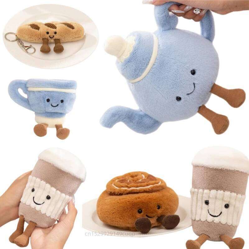 Cartoon Fun Hot Sell Cookie Doll Pentant Cake Baguette Cinnamon Teapot Coffee Cup Plush Toy Home Decor Gift For Children 26Y0626