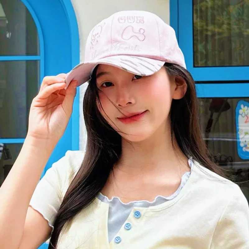 Baseball Womens Embroidered Korean Style Cute Polka Dot Bear Design Camouflage Visor Fashionable Letter Detail M260626 - view 3