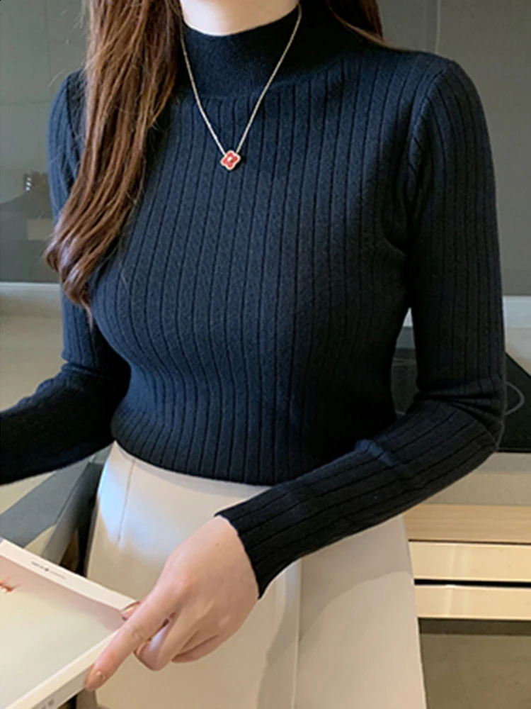 2026 Autumn Winter Knitted Ribbed Jumper Tops Women Turtleneck Pullovers Sweaters Long Sleeve Korean Slimfit Female Sweater 260626