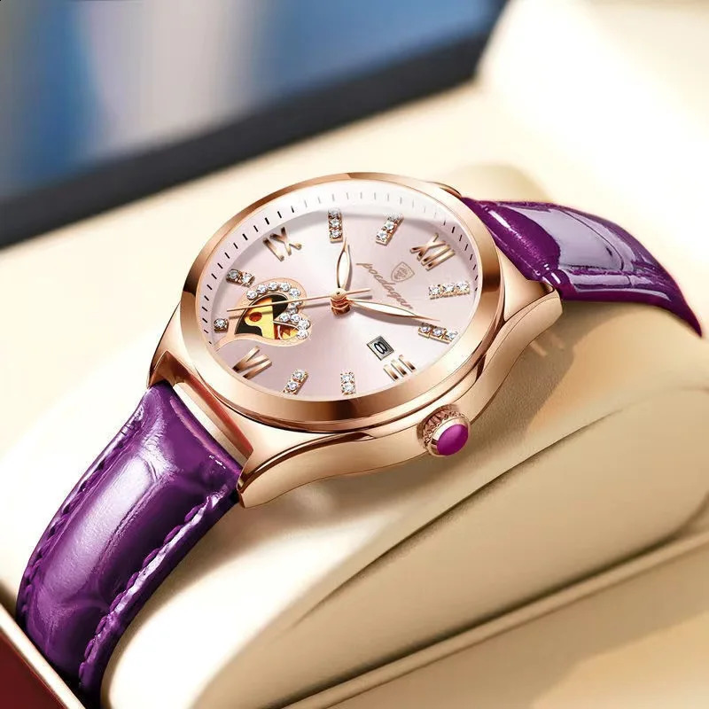 POEDAGAR Watch Women Diamond Waterproof Luminous Ladies Leather Watches Fashion Hollow Top y Rose Gold Quartz Wristwatch 260624 - view 6