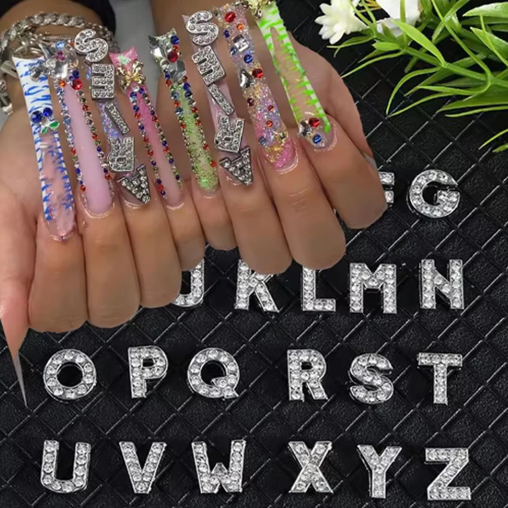 26pcs/Pack European And American Style Rhinestone Alloy English Letter Nail Art Decoration Y2K Metal Style DIY Large Nail Art 260623 - view 7