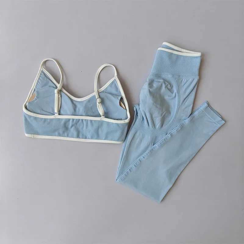 High Waisted Sports Bra 2PCS Set with Contrasting Small Suspender Tight Fitting Hip Lifting Training Bra And Pants M260626 - view 7