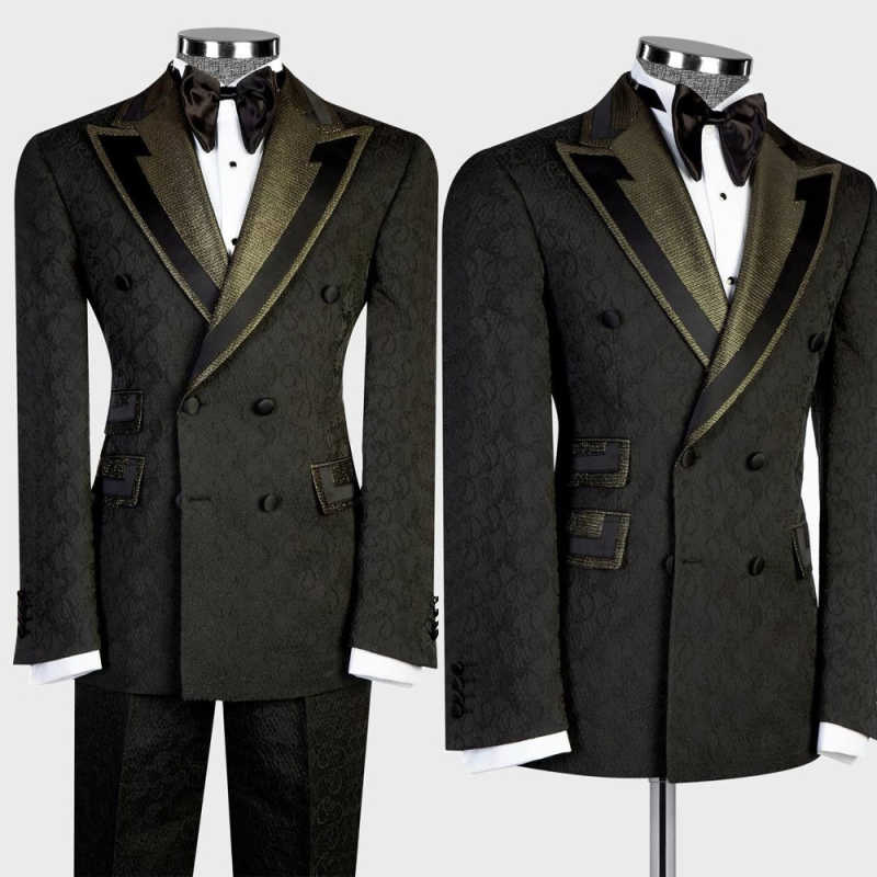 Vintage Jacquard Men's Suit Peaked Lapel Double Breasted Tuxedos For Wedding Groom Wear 2 Pieces Customized Jacket