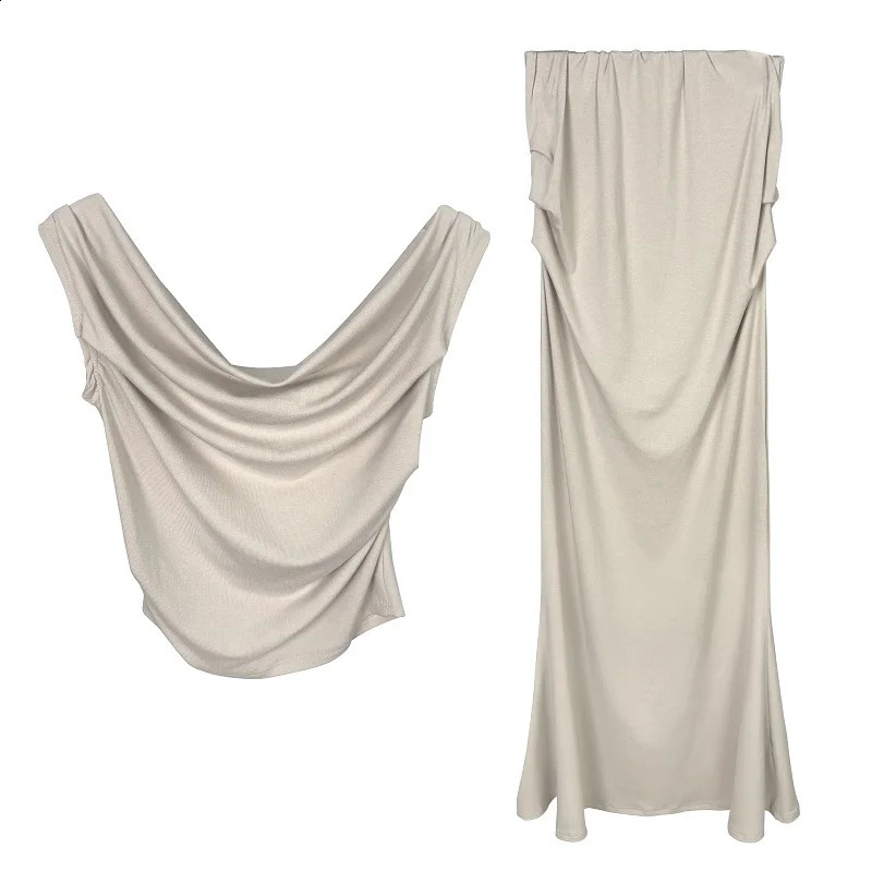 2026 Arrival Korea Dongdaemun Two Piece Set Slim Fit Draped Neck Sleeveless Women Tank TopButt Wrapped Fishtail Skirt 260625 - view 6