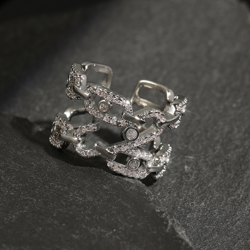Ring Fashionable And Exquisite Geometric Layered Ring With Adjustable Opening Full Diamond Droplet Shaped Square Ring Accessory Designer Jewlery - view 5