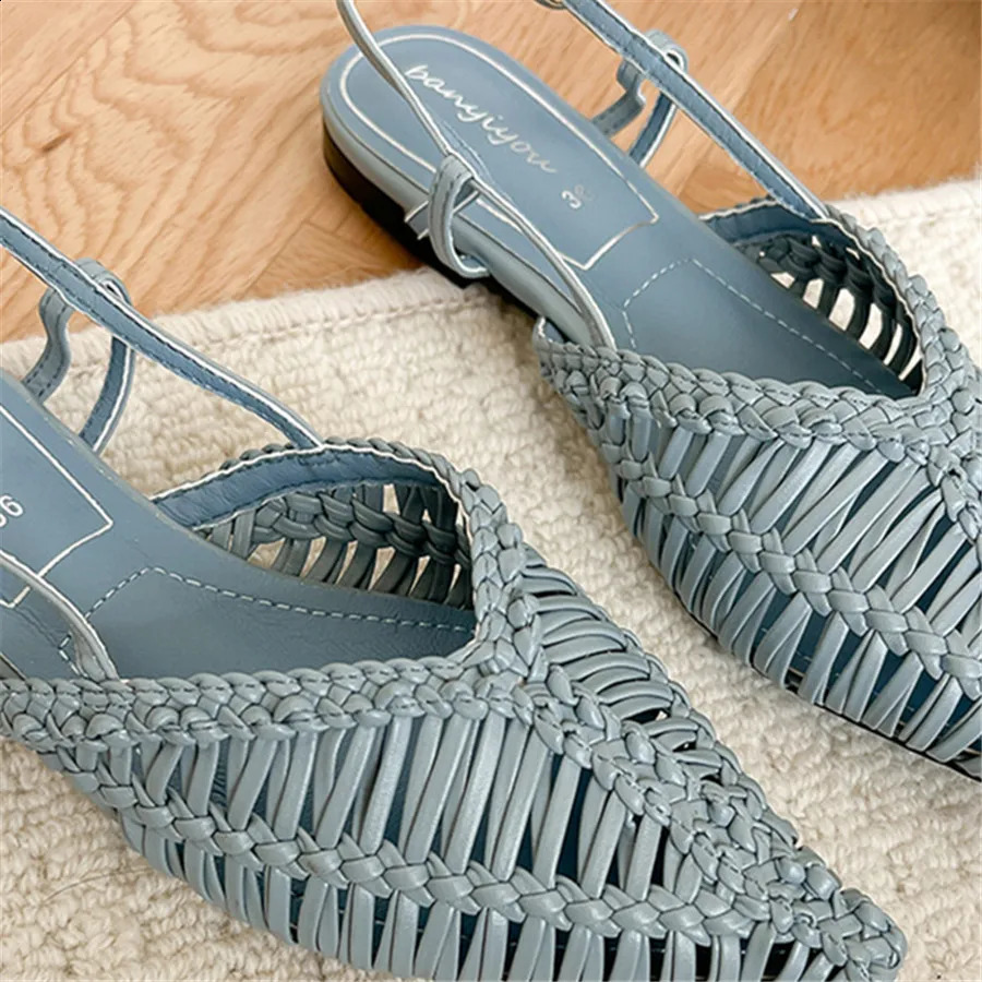 Braided Womens Sandals Summer Pointed Toe Flat Shoes Ladies Blue Hollow Out Beach Mules Gladiator Sandalias Mujer Slippers 260626 - view 6