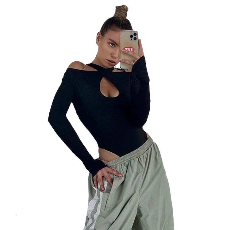 Womens Long Sleeve Bodysuit Womens Sweetheart Cut Out Cross Neck Elastic Tight Fit With Finger Loops For Women Daily Layering Club Party Outfits - view 6