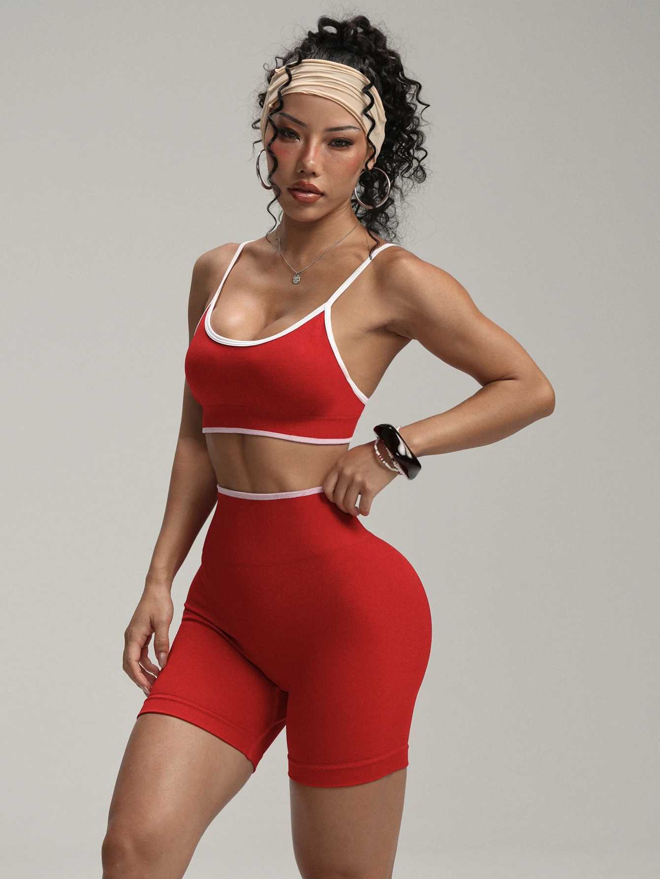 high waist lift hip Summer breathable yoga suit womens running exercise fitness training two-piece set M260626 - view 6