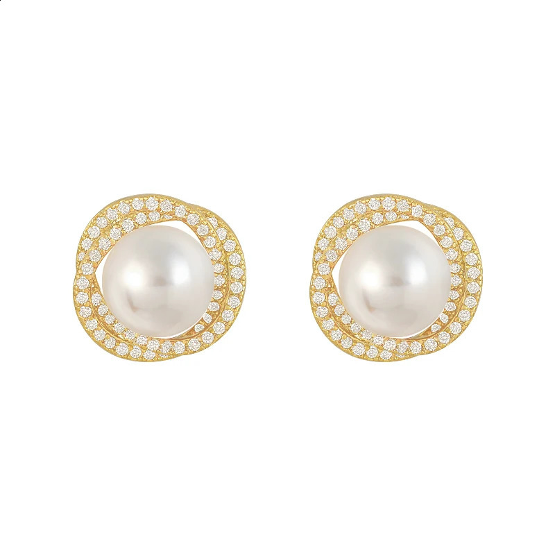 womens fashion jewelry 14K gold plated spiral zircon pearl earrings for Christmas party girls fashion accessories 260626 - view 5