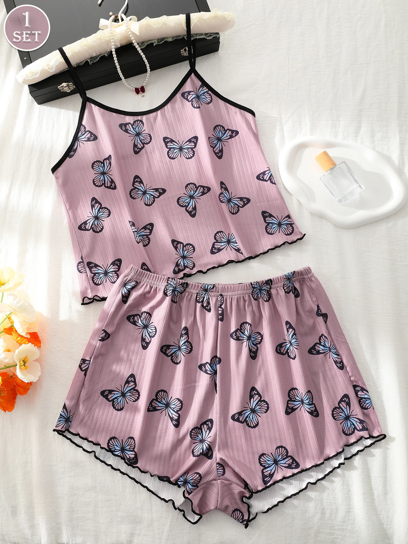 1 Set Women Home Wear Print Cami Top And Shorts Pajama 260625 - view 4