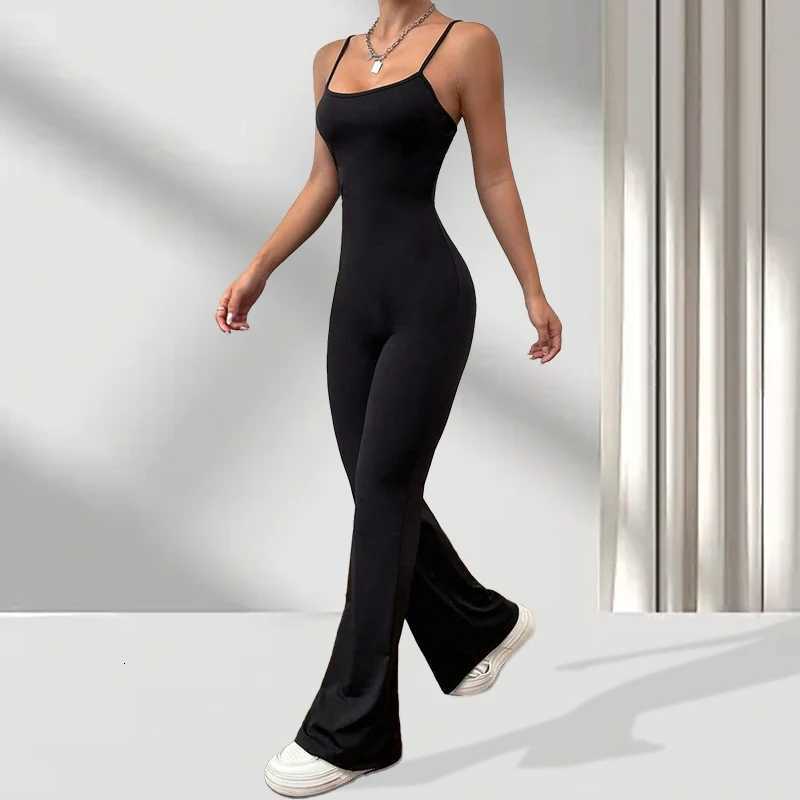 Spaghetti Sleeveless Bodycon Flare Jumpsuit Strap High Waist Bootcut Jumpsuit for Women breathable Yoga Workout Casual Outfits M260626 - view 4