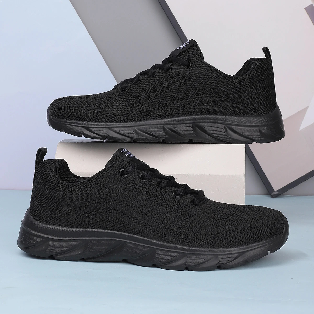 ZERJER Full Black Flying Knit Men Sneakers Breathable Lightweight NonSlip Casual Running Walking Athletic Shoes for Outdoor Da 260626